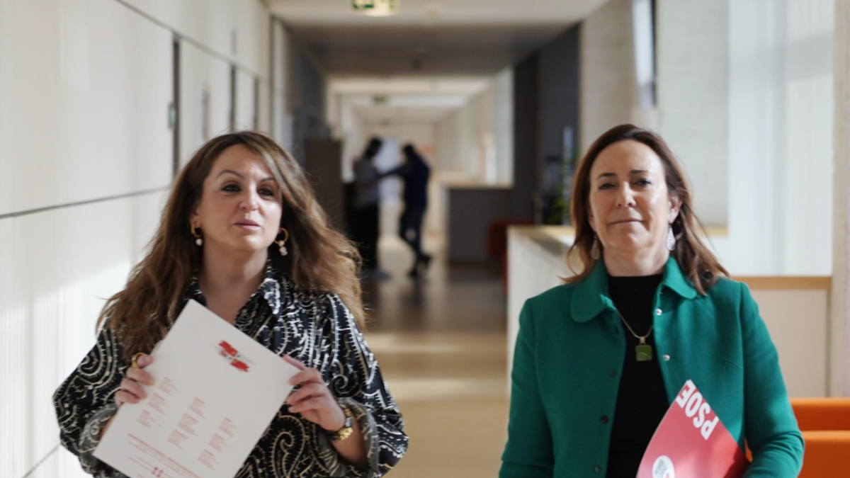 La viceportavoz del Grupo Parlamentario Socialista en las Cortes de Castilla y León, Patricia Gómez, y la secretaria general del GPS, Rosa Rubio.