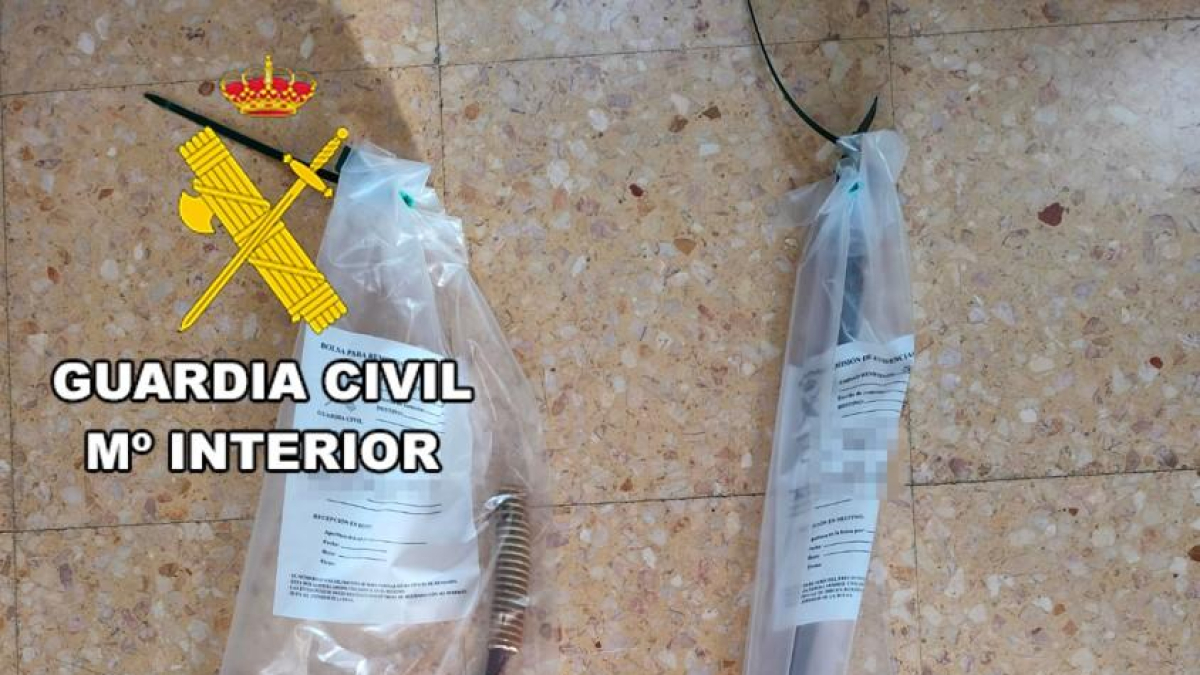 Imagen de los dos bastones intervenidos con los que golpearon al can.