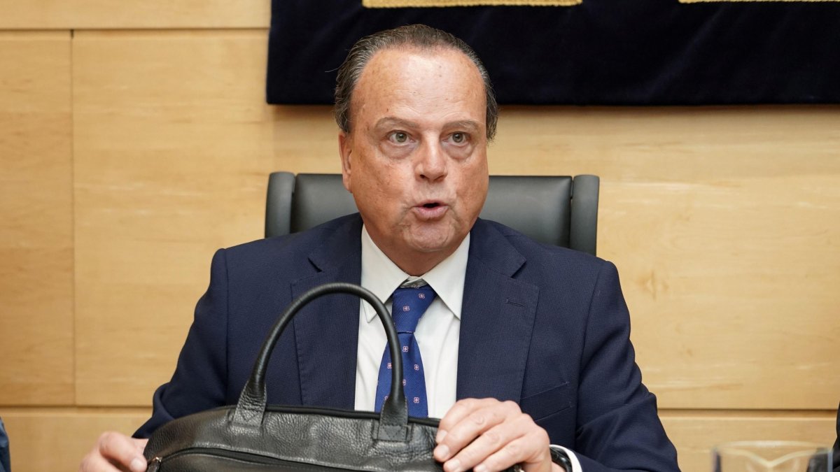 El presidente del Consejo de Cuentas, Mario Amilivia, durante su comparecencia en las Cortes.