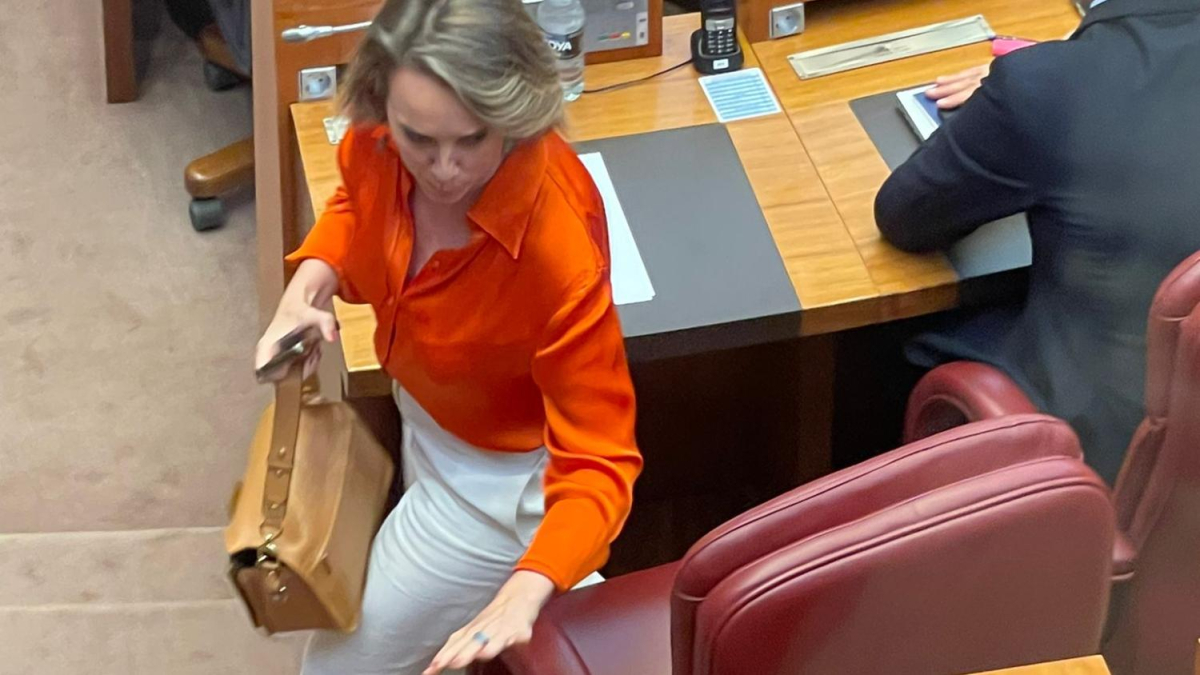 Cuca Gamarra, en el momento de abandonar el escaño de la bancada del PP que había ocupado.