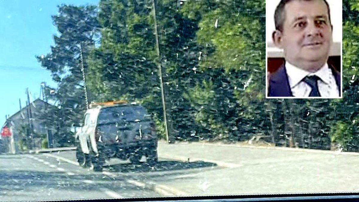 Vehículo del Ayuntamiento de El Espinar en el que viajaba el concejal e imagen de Frutos de Llano. E. M.
