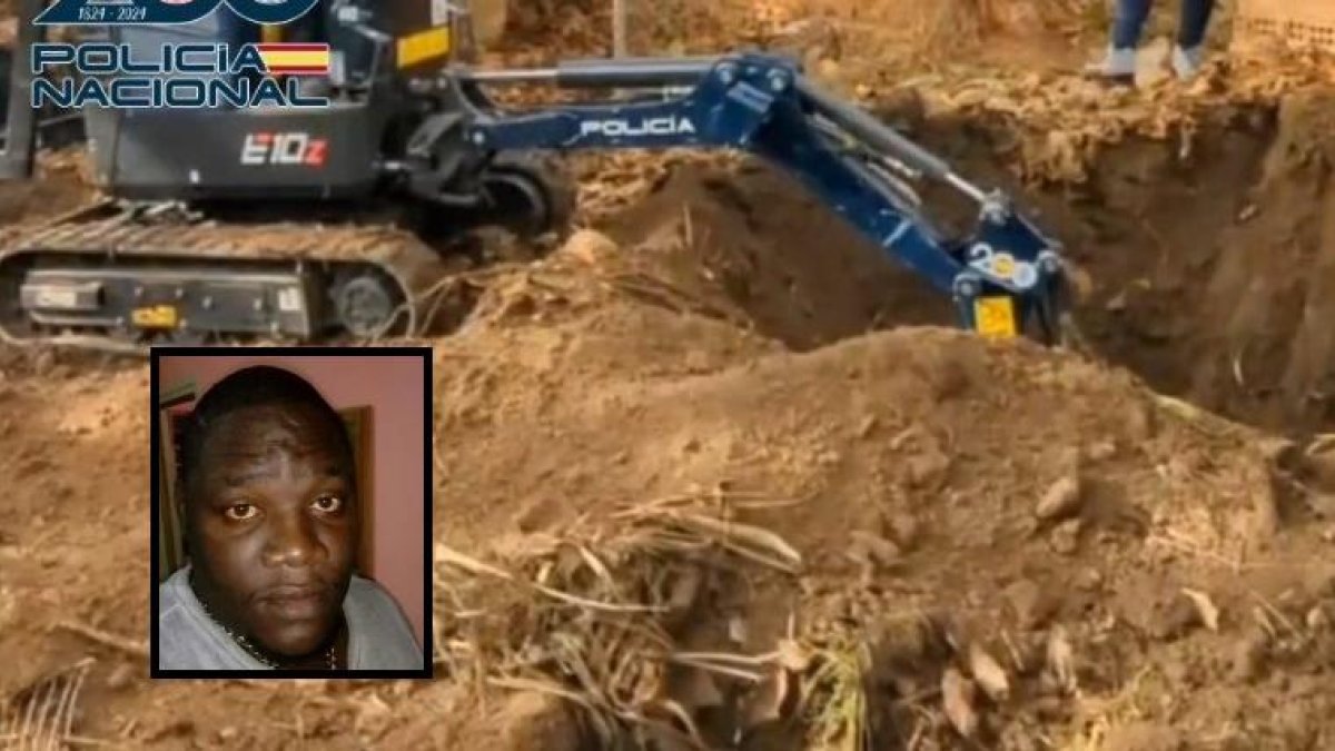 Rostro del hombre cubano desaparecido y al fondo labores de búsqueda de la Policía Nacional