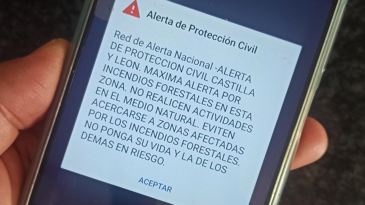 Alerta de Protección Civil de Castilla y León enviada a móviles por el peligro de incendios