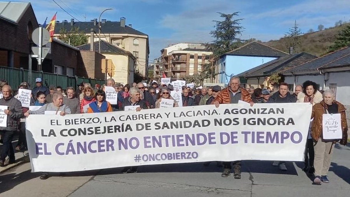 Manifestantes en Bembibre, León