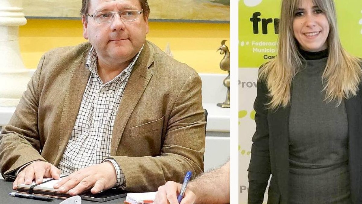 El alcalde de La Bañeza, Javier Carrera y la portavoz de VOX, Laura Gallego.