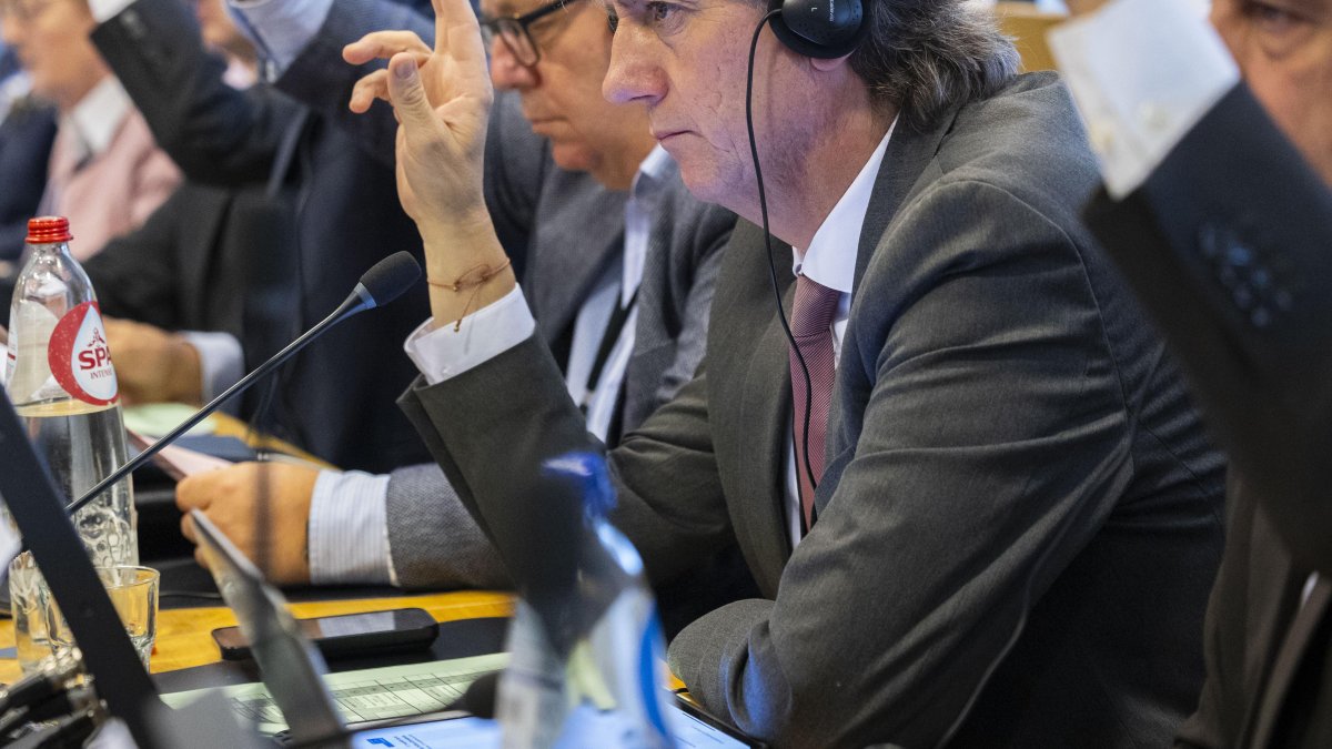 El secretario general del PSCyL Carlos Martínez interviene en el Comité de las Regiones, en una imagen de archivo.