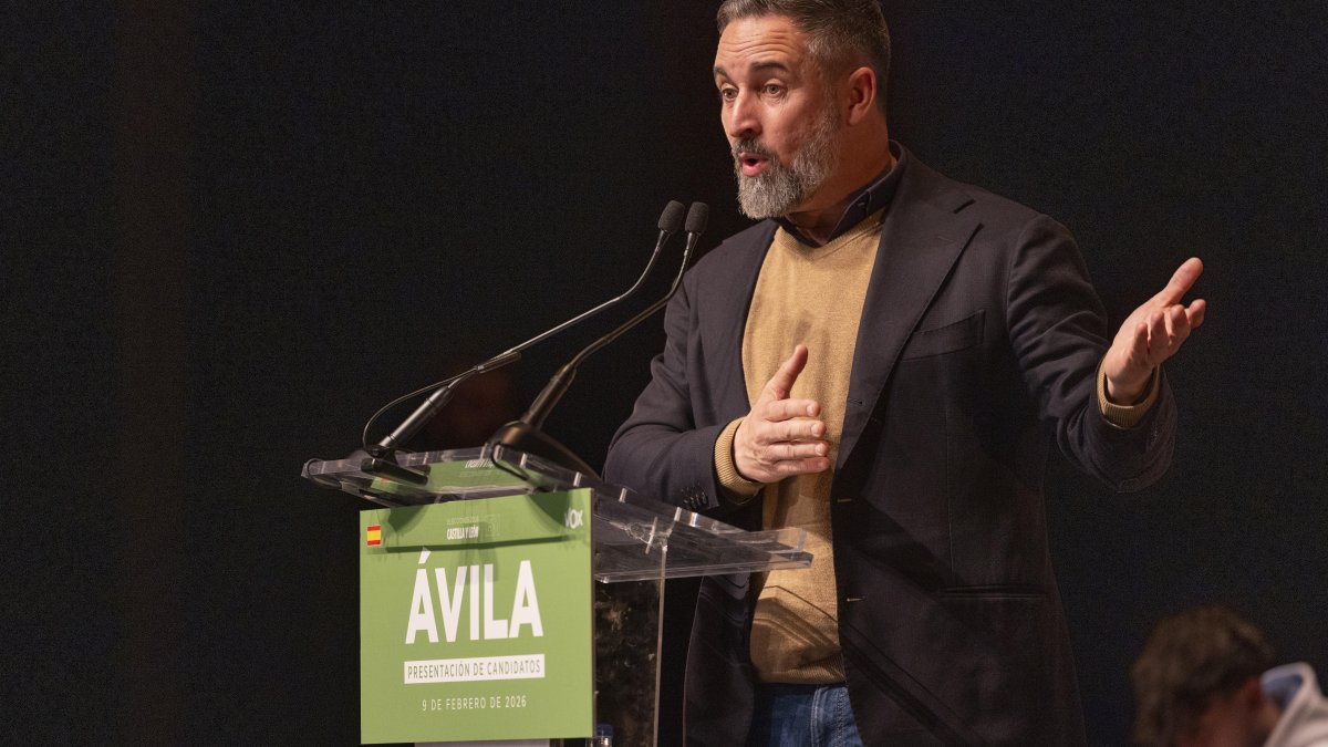 El presidente de Vox, Santiago Abascal, en la presentación de los candidatos al 15-M en Ávila.