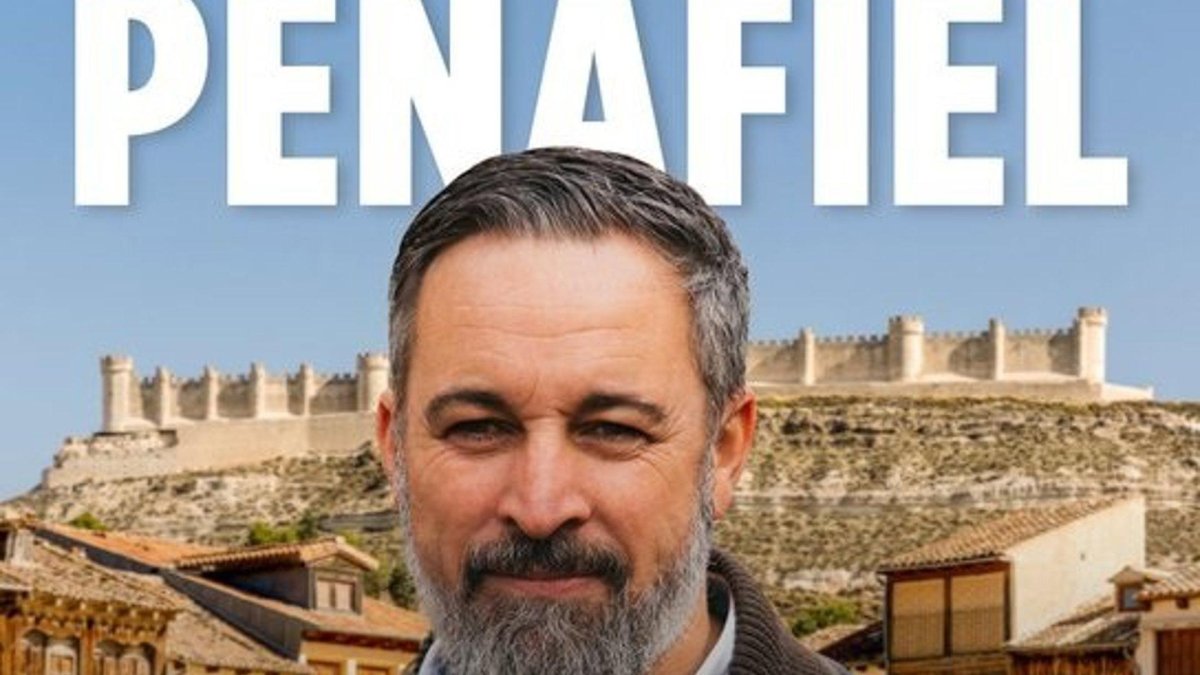 Cartel del acto de precampaña de Santiago Abascal en Peñafiel