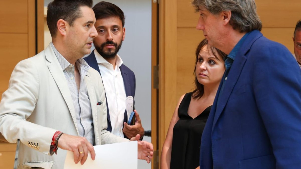 Daniel de la Rosa,Fran Díaz, Patricia Gómez y Carlos Martínez, ayer en las Cortes.