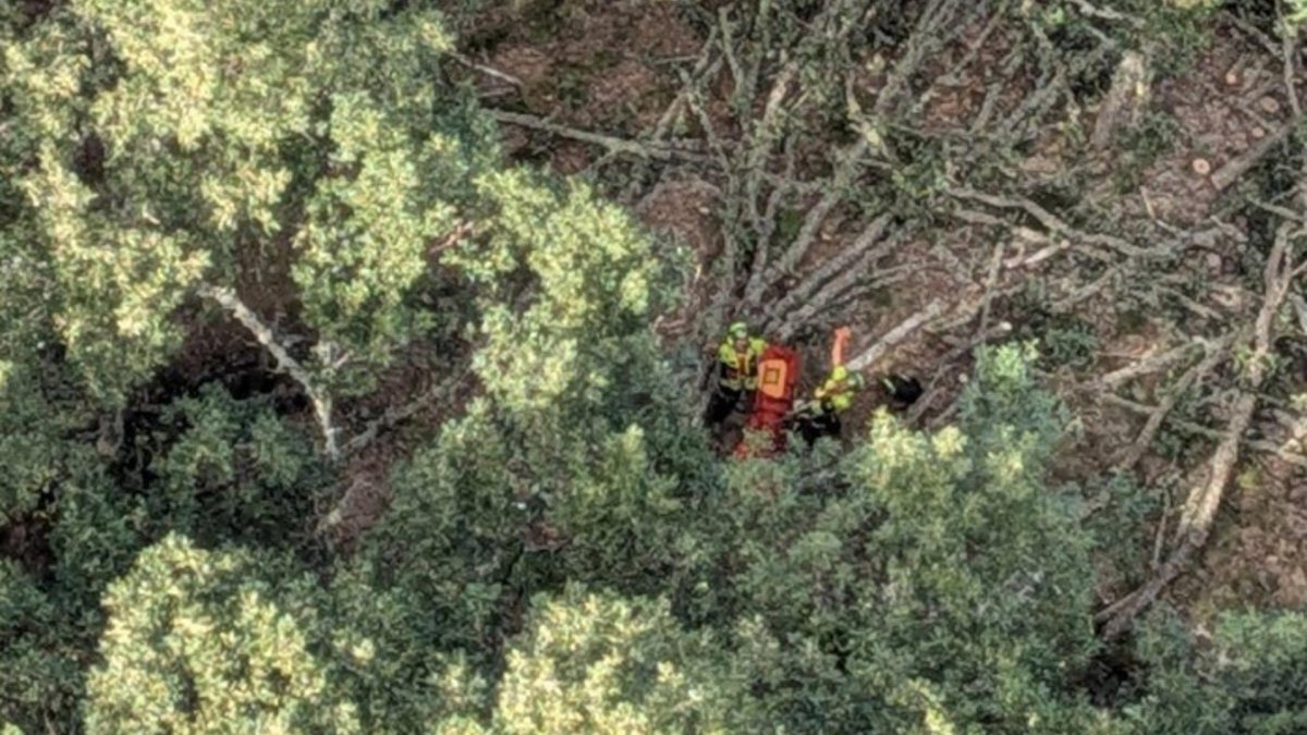 Rescatan a un joven trabajador indispuesto en una zona de difícil acceso en Santa Colomba de Somoza (León).