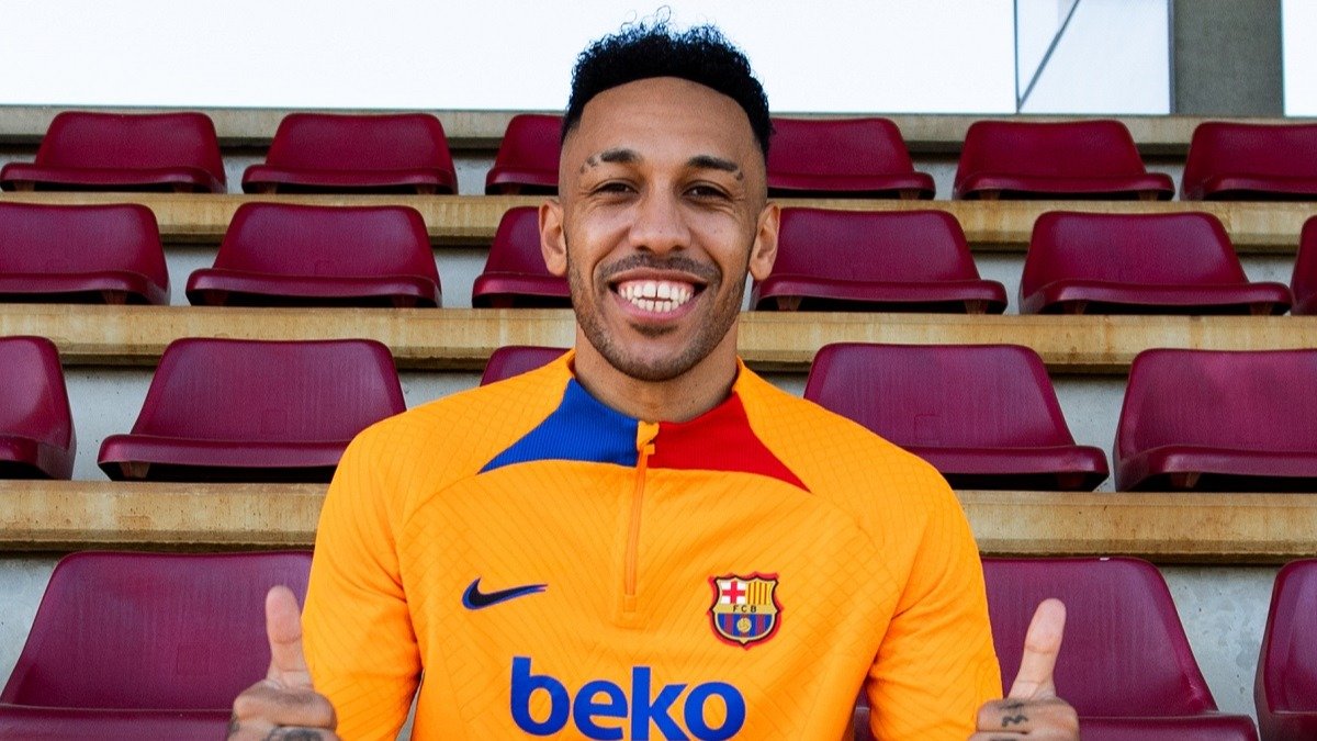 El jugador del F. C. Barcelona, Aubameyang.- E. M.