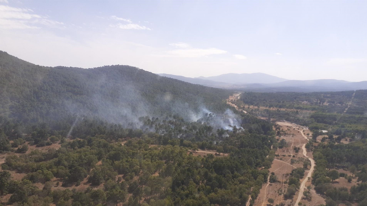 Imagen del incendio forestal de Santa María del Tiétar (Ávila) a las 17.06 horas de este sábado - JCYL
