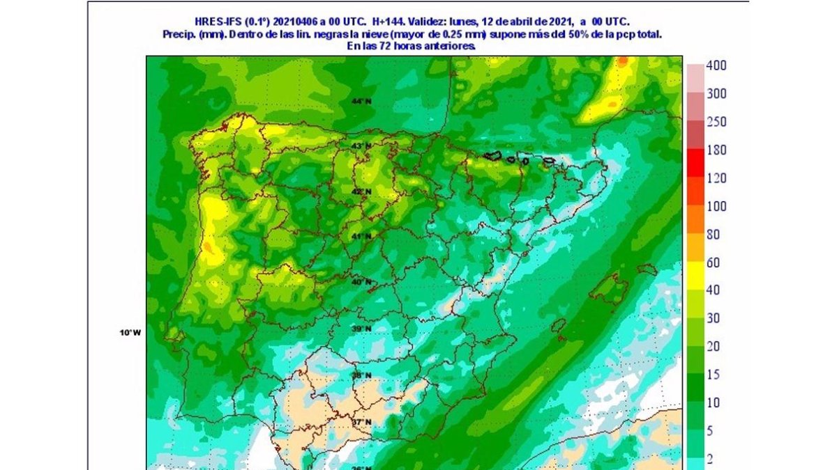 Mapa de la Aemet sobre la previsión de precipitaciones en la Comunidad de jueves a domingo / E.M.