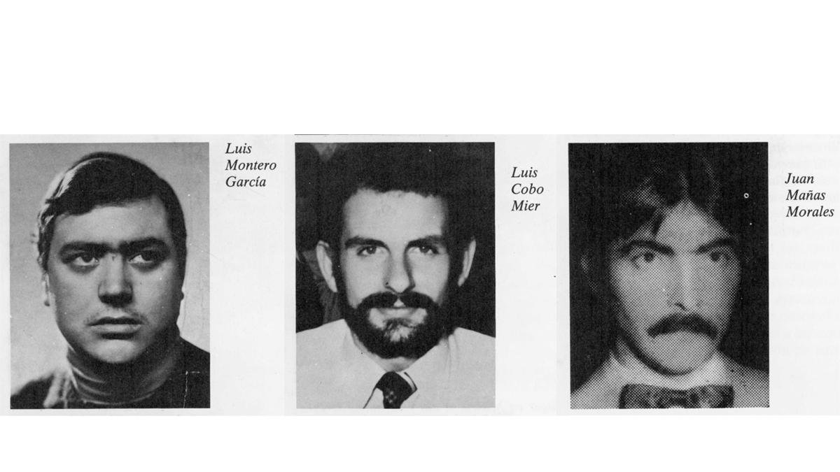 Luis Montero, Luis Cobo y Juan Mañas, los fallecidos en el Caso Almería. FOTO CEDIDA POR 'DESMEMORIADOS CANTABRIA'