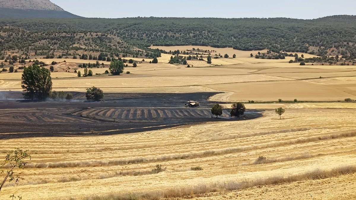Incendio originado en la localidad burgalesa de Quintanilla del Coco.- ICAL