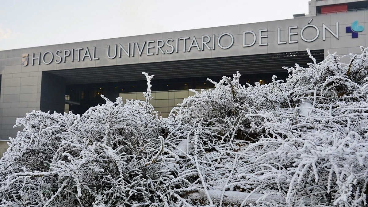 Fuerte helada en las inmediaciones del Hospital de Le?n