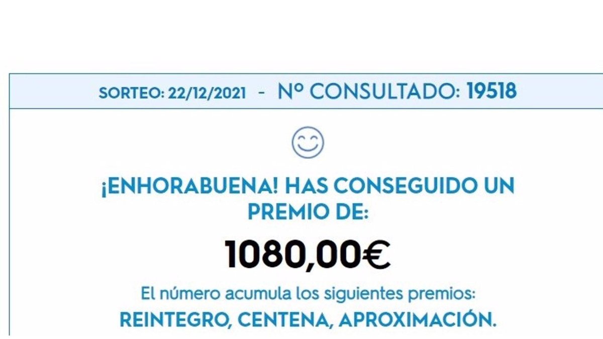 Captura de la web de Loterías donde informa del premio correspondiente al 19.518. -E.PRESS