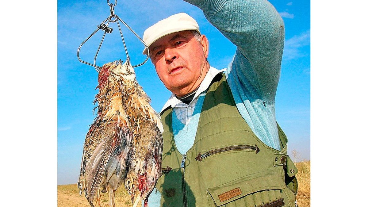 Pedro Antonio Millán, ex párroco de la localidad vallisoletana de Simancas, con las codornices que abatió en su coto. L. DE LA FUENTE