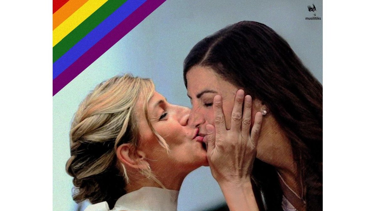 Montaje en el que Yolanda Díaz y Macarena Olona aparecen besándose.- TWITTER @MACARENA_OLONA