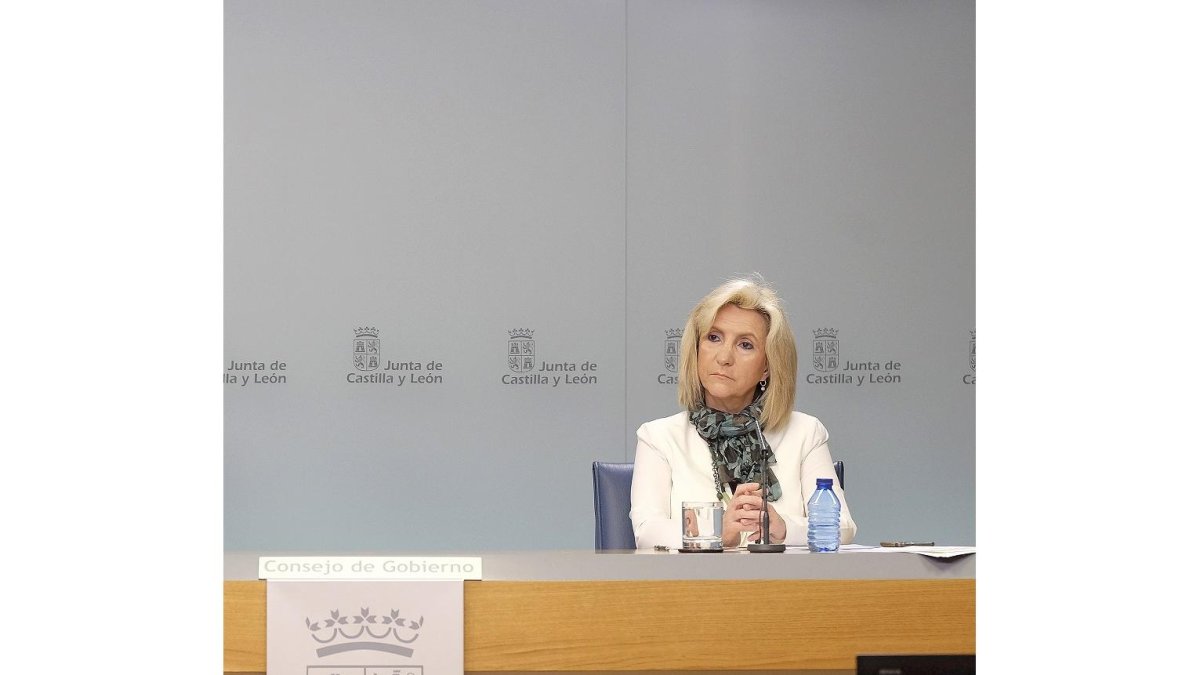 La consejera Casado tras el Consejo de Gobierno del 30 de abril, cuando reconoció las «sombras» sobre este carné. / ICAL