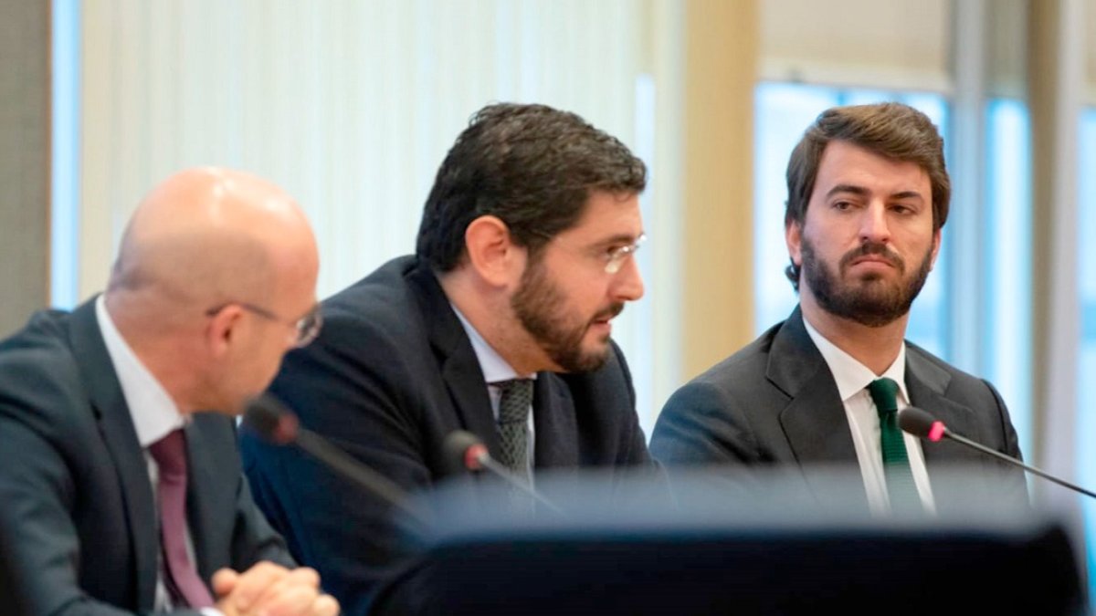 El vicepresidente de la Junta de Castilla y León, Juan García-Gallardo, interviene en la sede del Parlamento Europeo de Bruselas. -ICAL