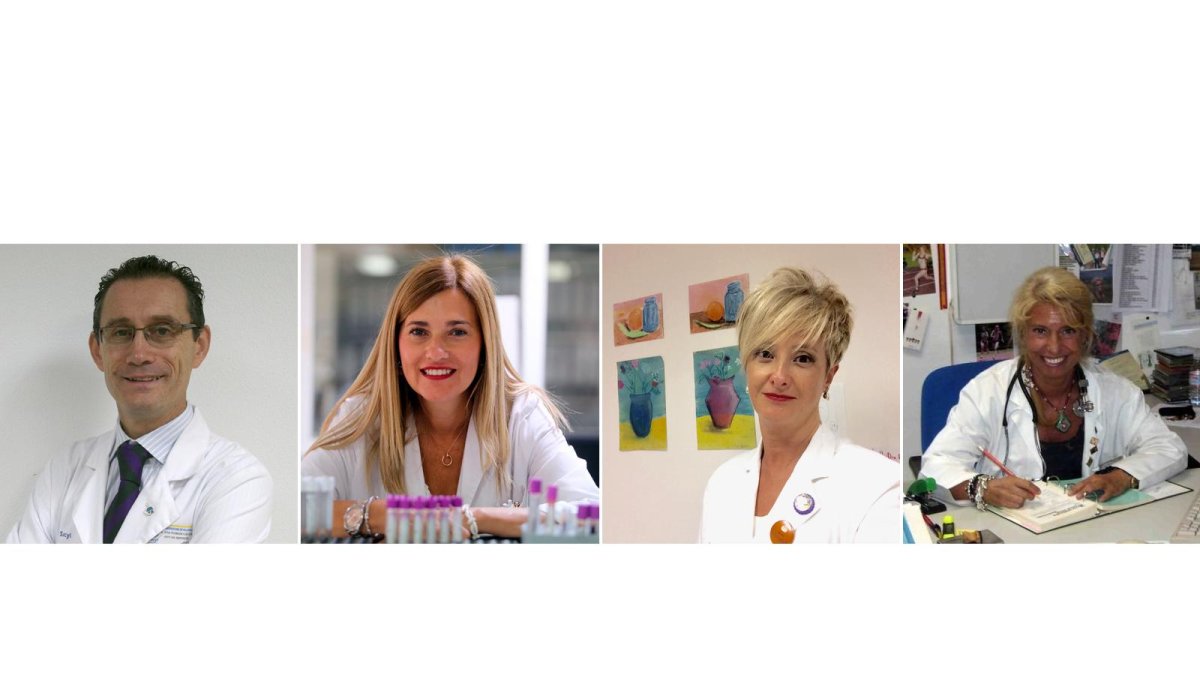 De izq. a drch.: El Dr. San Román Calvar, la Dra. María Victoria Mateos, la Dra. Raquel Blasco y la Dra. Raquel Blasco, médicos de Castilla y León de la Lista Forbes Top 100. -E.M.