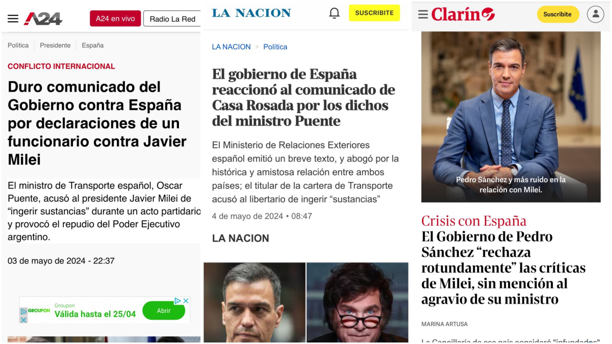 La prensa argentina se hace eco del ataque de Puente a Milei.