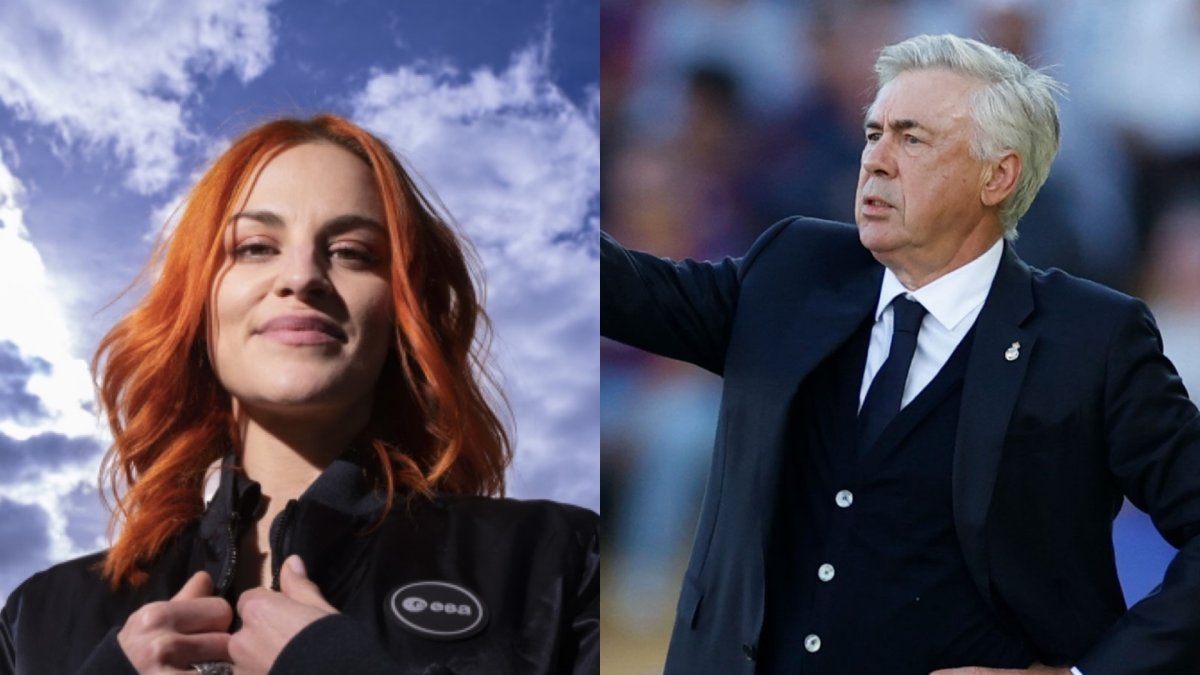 La astronauta Sara García y el entrenador Carlo Ancelotti