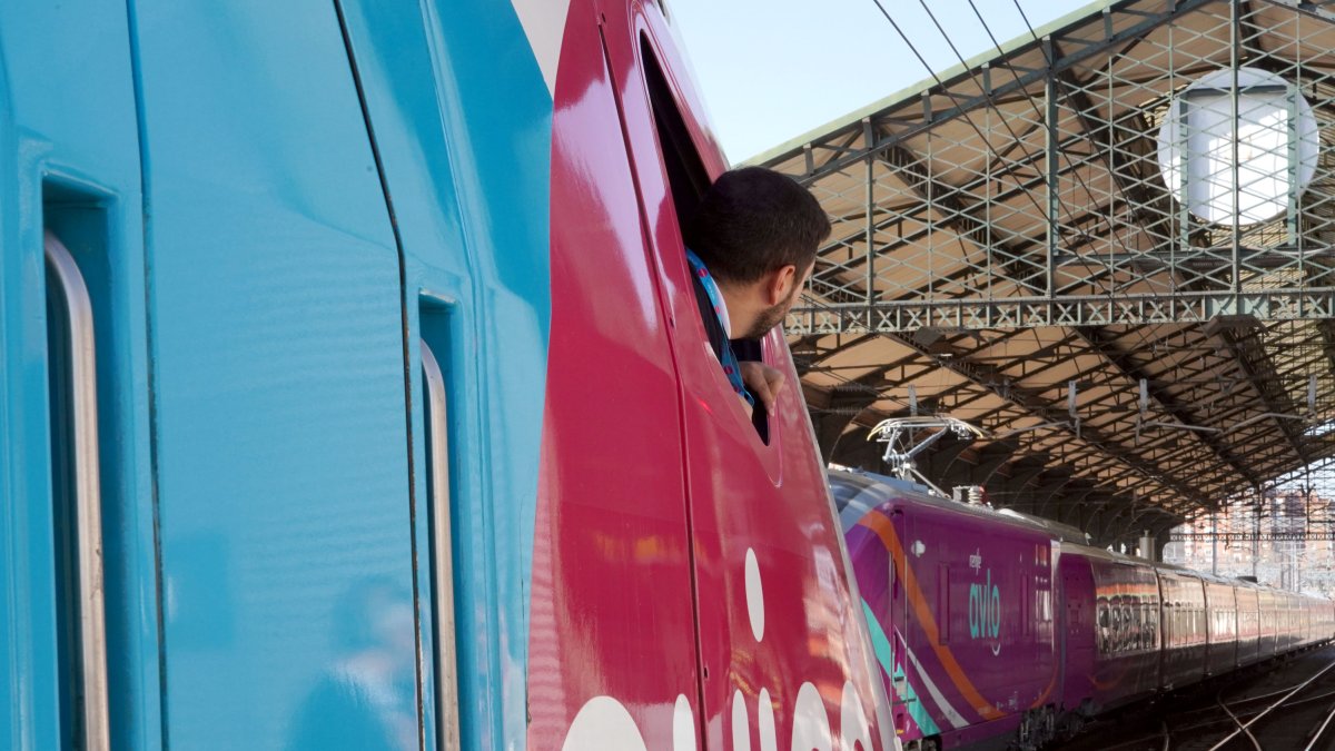 Un tren de Avlo pasa junto al tren de Ouigo en la estación de Valladolid en una imagen de archivo