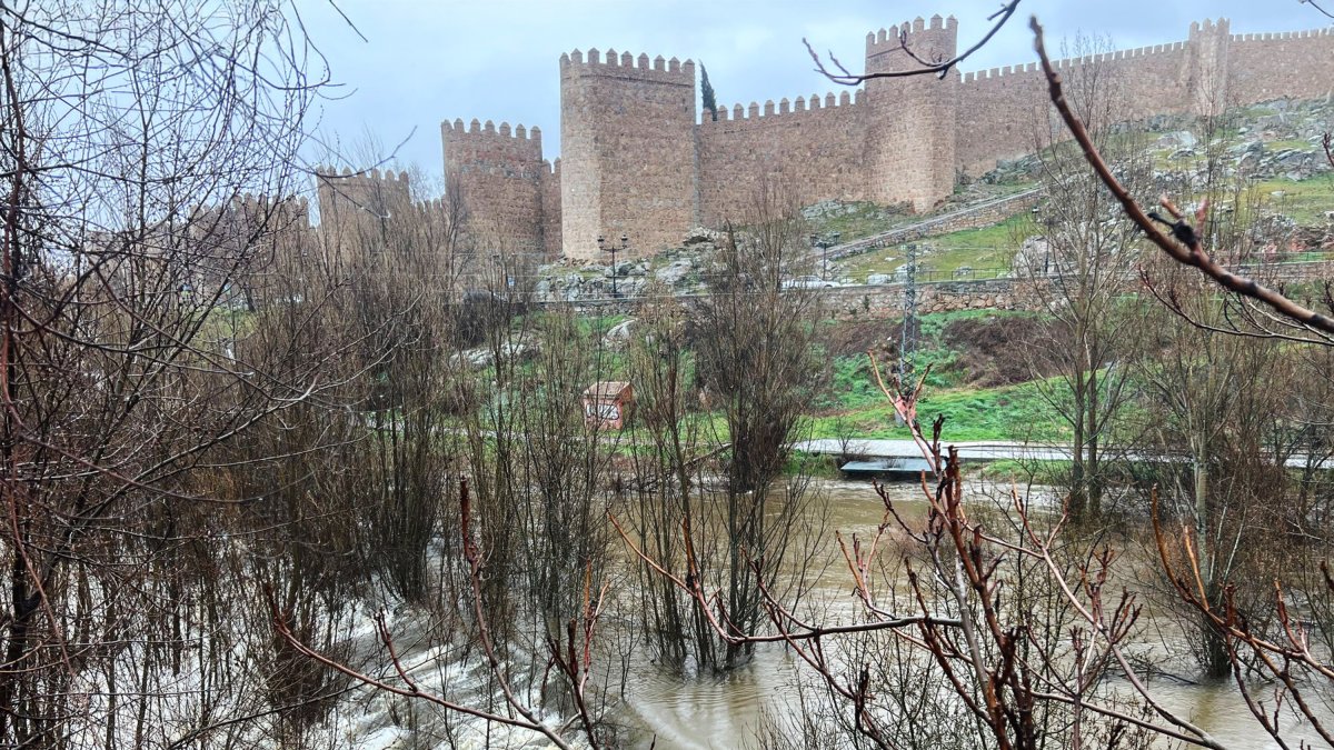 Desbordamiento del río Adaja en el parque de El Soto, en la capital abulense