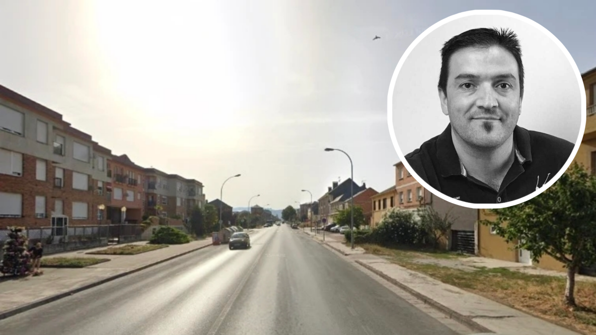 Avenida de Galicia en Ponferrada, donde ocurrió el accidente mortal, junto a una imagen de Miguel García.