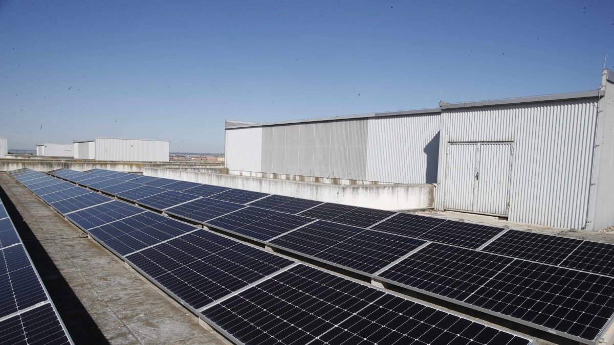 Instalación de paneles fotovoltaicos en una imagen de archivo.