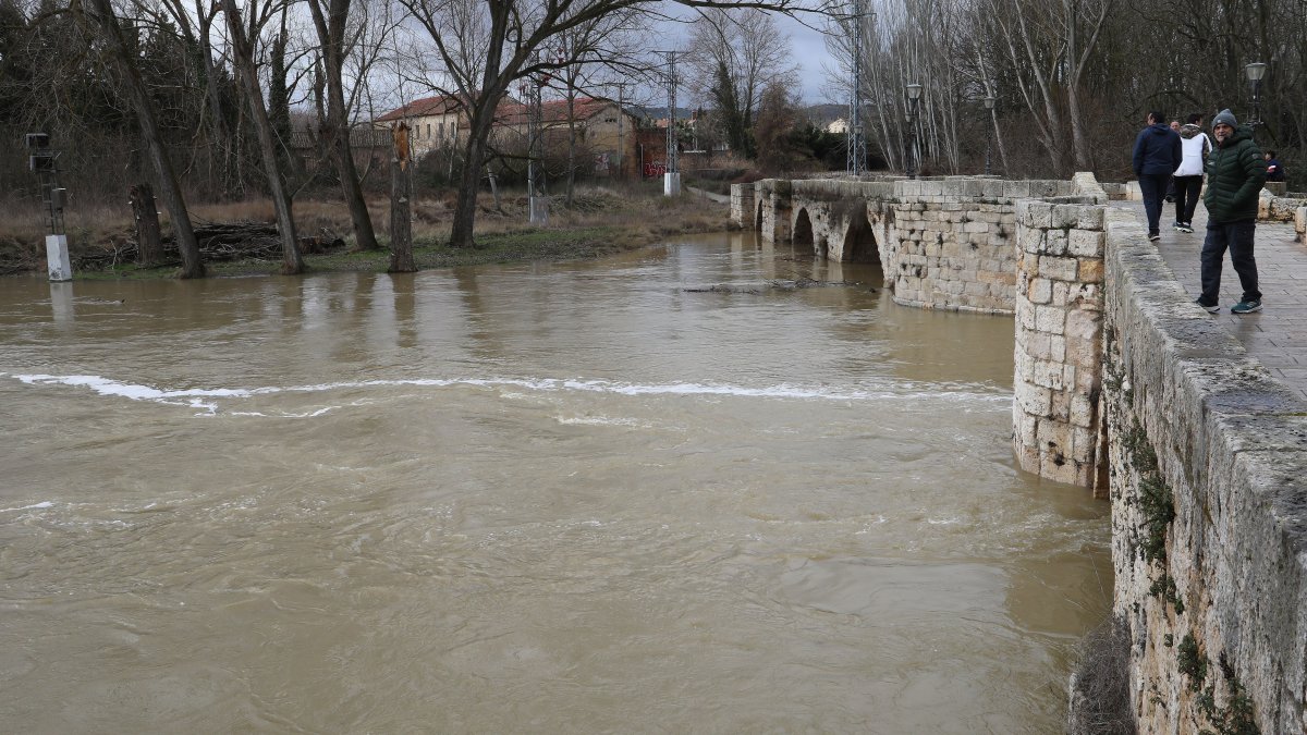 Aspecto que presenta el río Carrión a su paso por la capital palentina