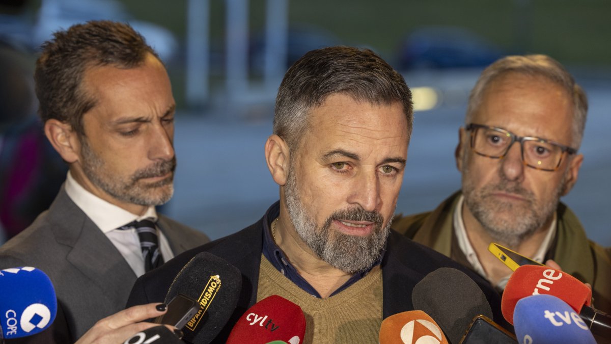 Santiago Abascal junto a Carlos Pollán, en el acto de presentación de candidatos en Ávila.