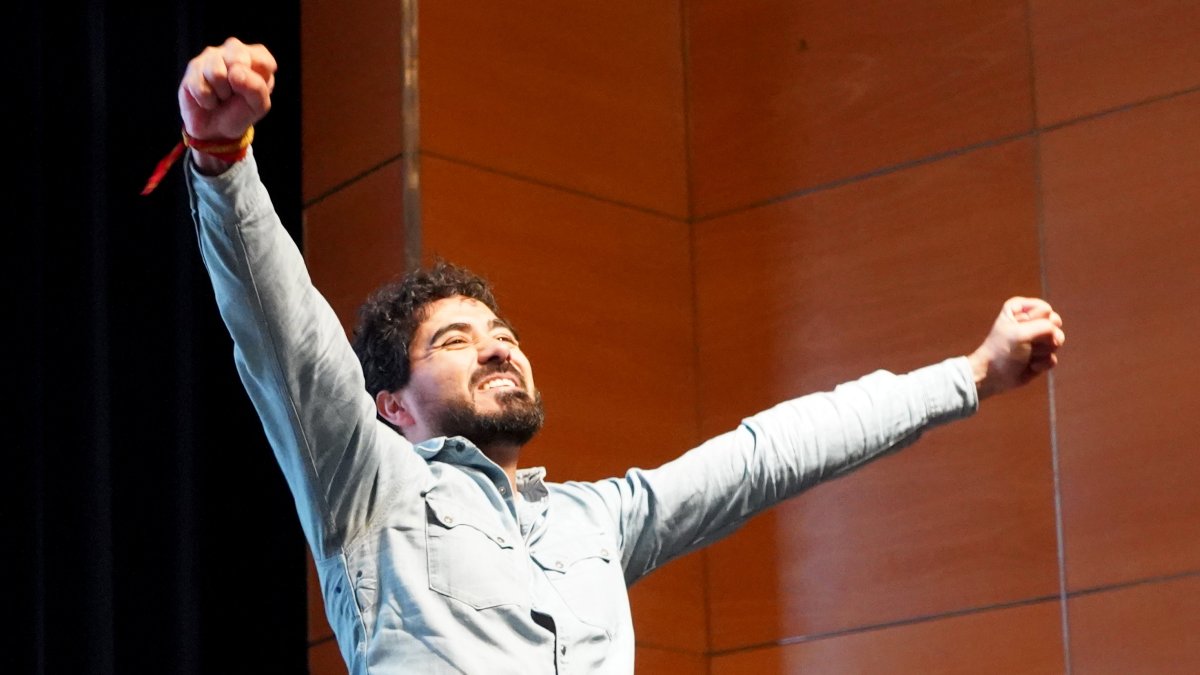 Alvise Pérez en un acto electoral de Se Acabó La Fiesta este domingo en Valladolid