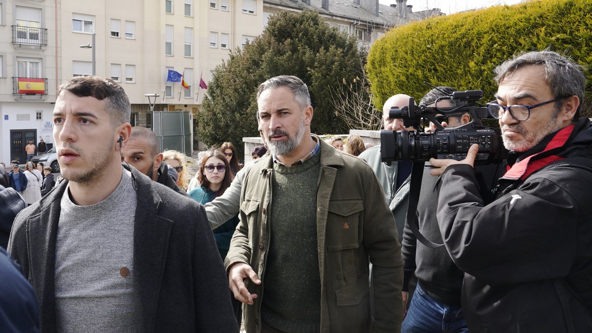 El presidente de Vox, Santiago Abascal, en Villablino