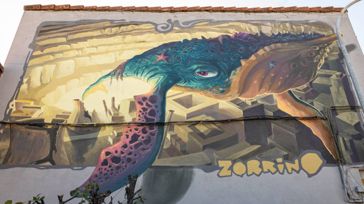 El mural firmado por Zorrino fusiona imaginario marino y pasado industrial, una de las obras más impactantes del recorrido artístico de La Robla