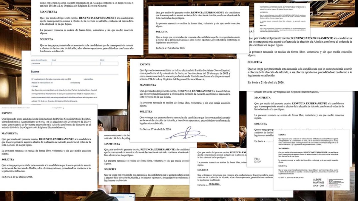Documentos de las renuncias de concejales del PSOE en Soria.