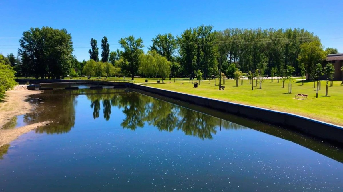 Las amplias zonas verdes y el agua remansada del río Nela hacen del Parque El Soto uno de los grandes refugios de verano en Burgos.