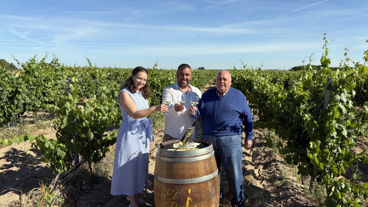 Elena Prunescu, Elidio Perrino y su padre, Elidio, en sus viñedos en Palacios de Goda