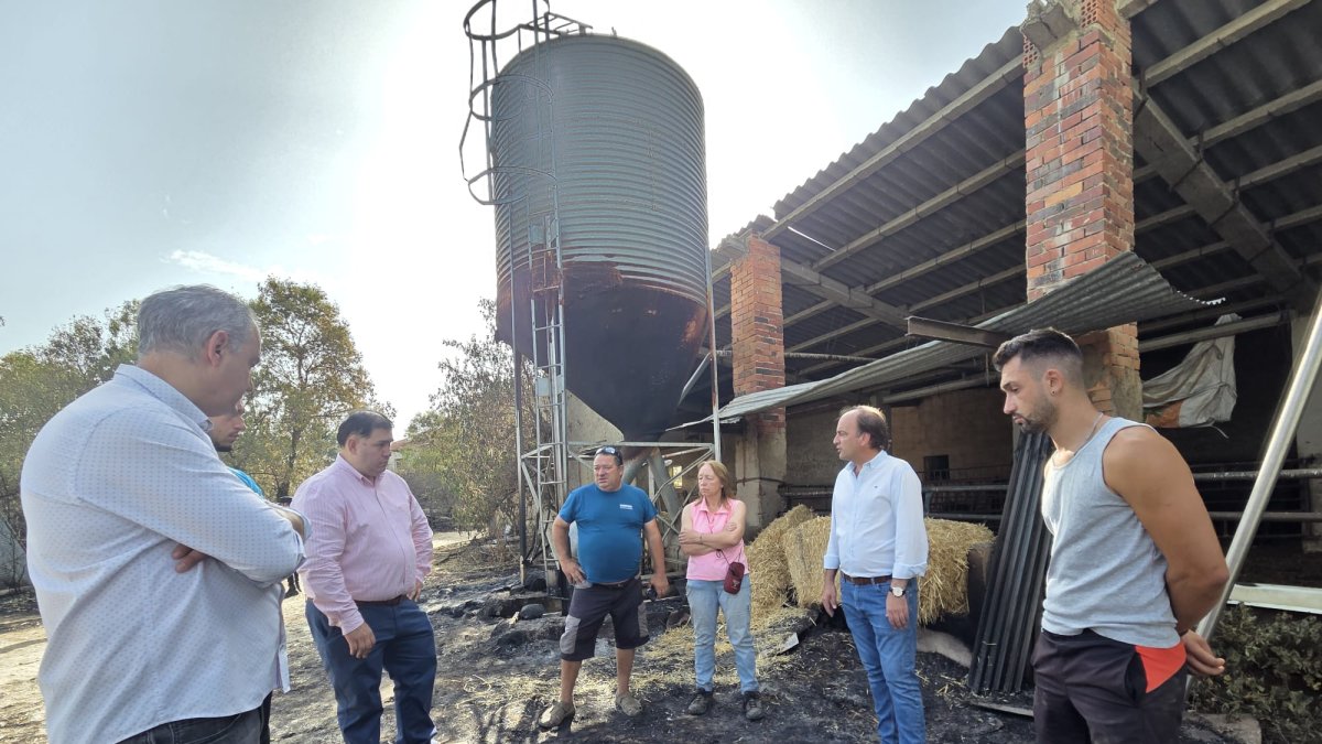 El consejero de Agricultura, Joaquín Antonio Pino, visita las explotaciones afectadas por el incendio de Brieva, en la provincia de Segovia.