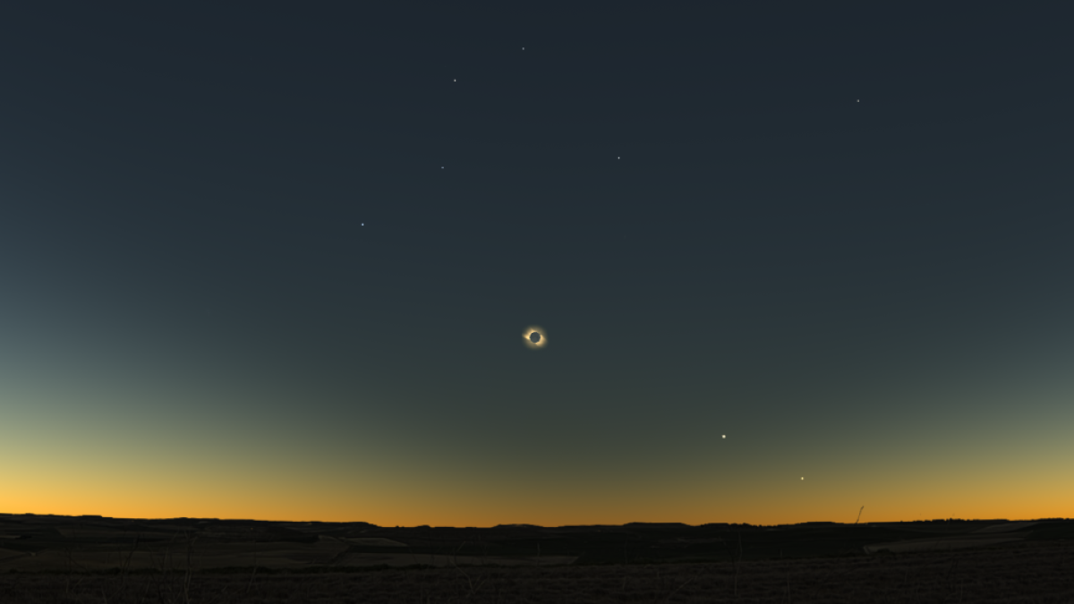Recreación de Astroval de como se verá el eclipse total de sol en Tiedra