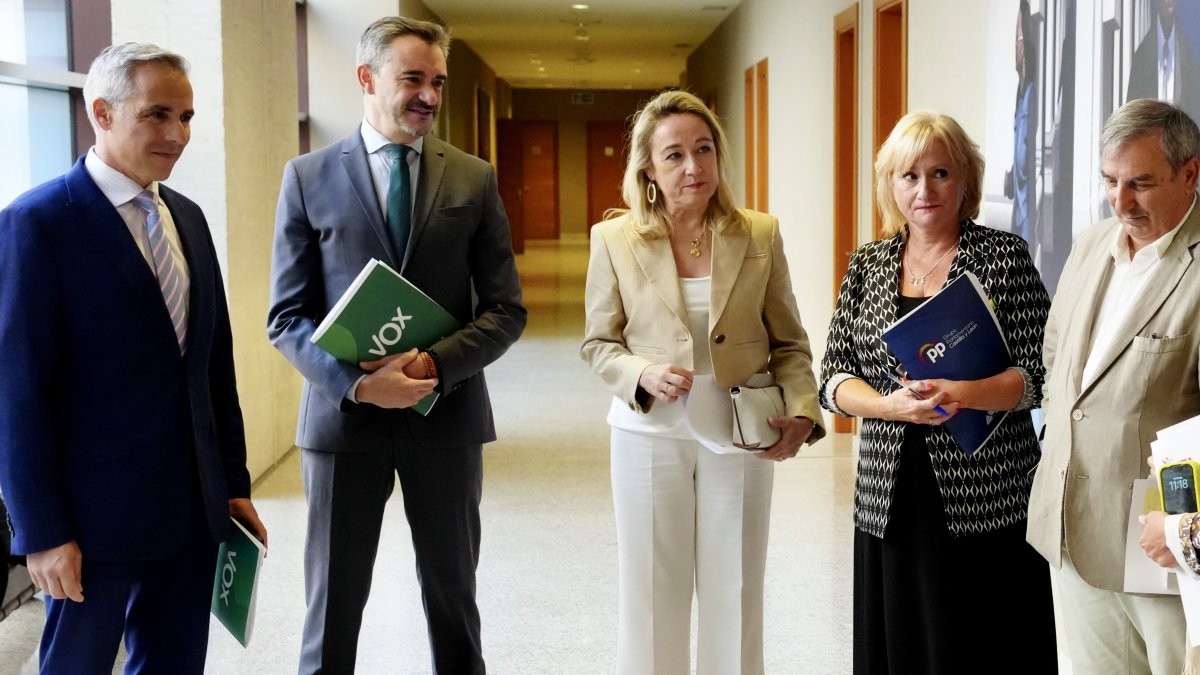 Portavoces y portavoces adjuntos de los grupos PP y VOX en las Cortes.