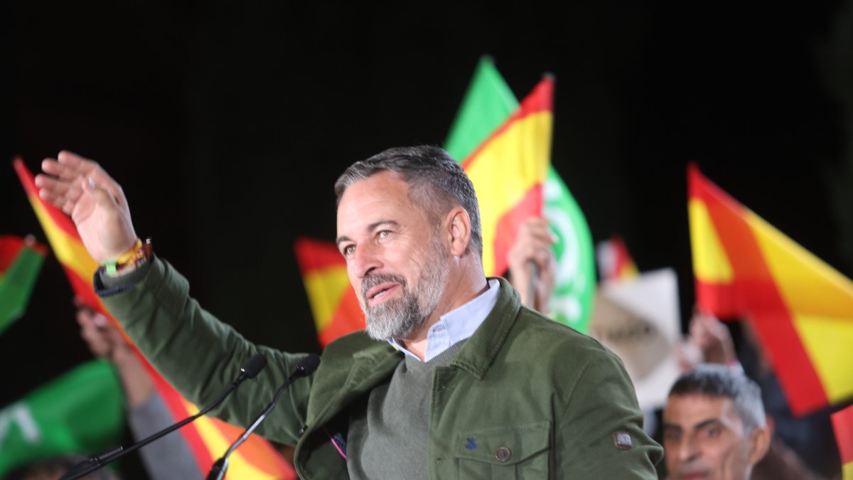 El presidente de VOX, Santiago Abascal, en un acto político este martes en Zamora.