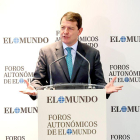 El presidente de la Junta de Castilla y León, Alfonso Fernández Mañueco, durante su intervención en el Foro de EL MUNDO 'La España Vertebrada'. E. M.
