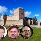 Luis Álvarez, José Mota y Santiago Segura con el castillo de Pedraza al fondo