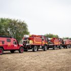 Despliegue de vehículos de la UME por el incendio de Segovia.