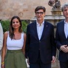 Nuria Rubio, Salvador Illa y Carlos Martínez, durante su encuentro con el presidente de Cataluña el sábado día 10 de julio.
