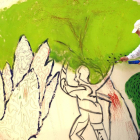 Gabarrón pinta 'Ojos de un sueño' sobre un gran lienzo en el encuentro 'Ámbito' en Santiniketan (India).- ICAL
