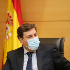 El consejero de Economía y Hacienda, Carlos Fernández Carriedo, presenta las cuentas de su departamento para 2022 en las Cortes.- ICAL